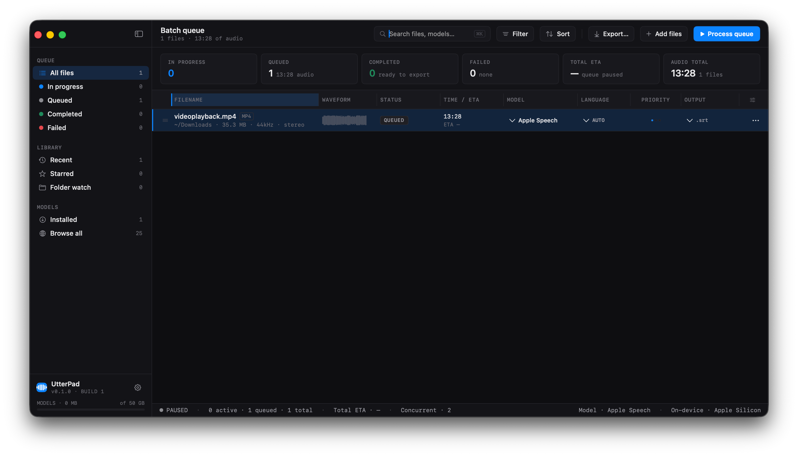 UtterPad — dark mode